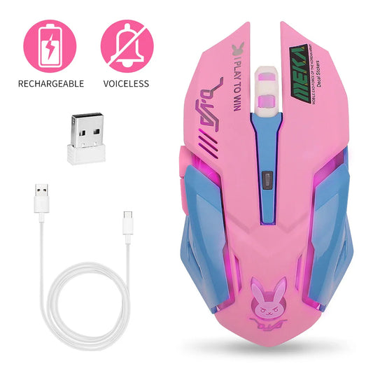 Gaming Wireless Mouse Silent Mouse Pink Luminous